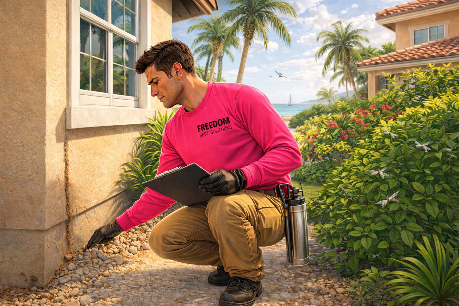 Freedom Pest Technician checking for signs of pests